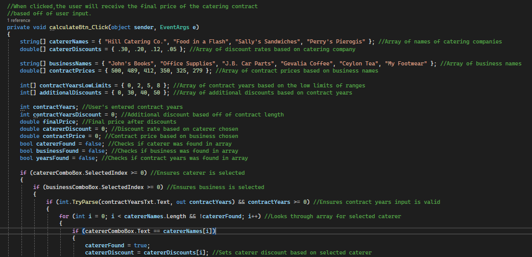 Catering Contract Code screenshot